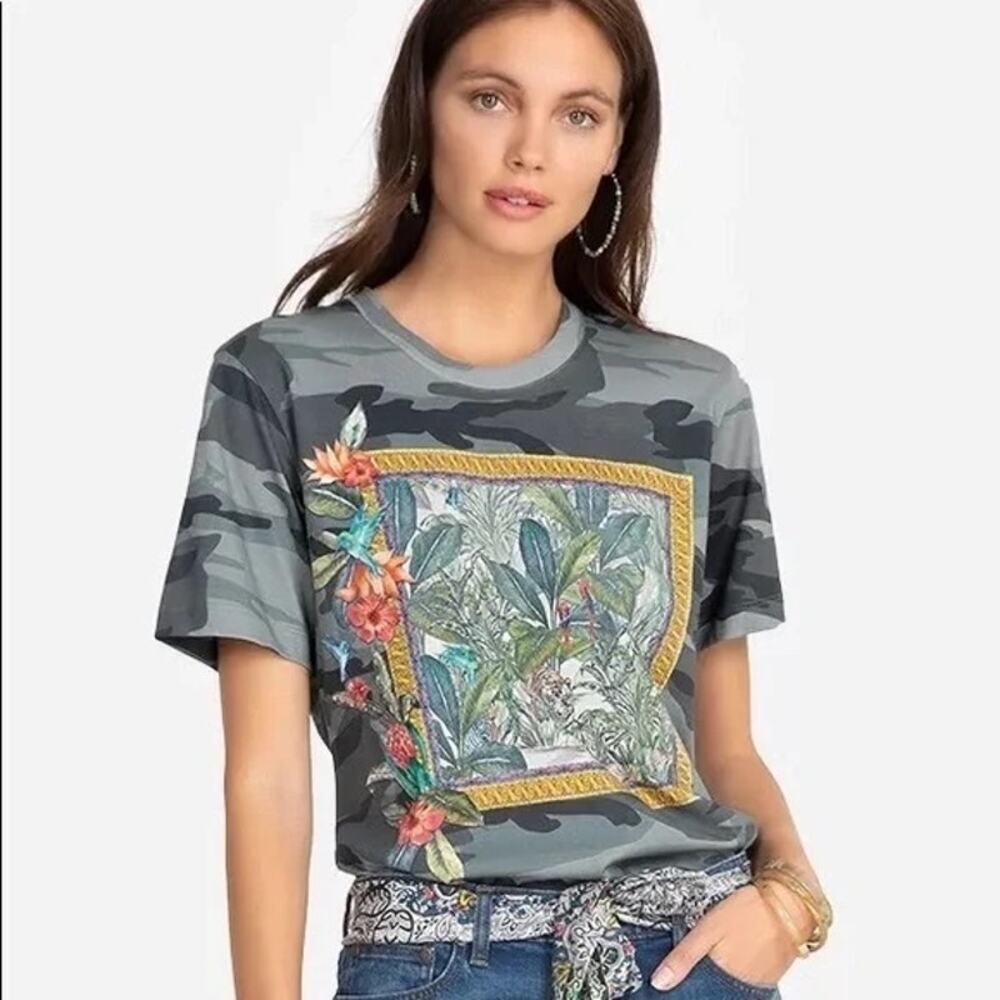 Johnny Was Camo Tiger Porthos Scarf Graphic Tee Pima Cotton Size Small
